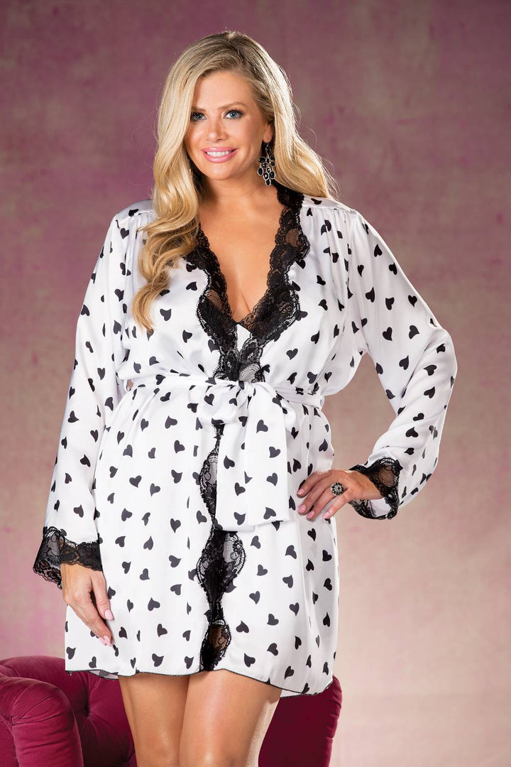 Shirley of Hollywood X25799 Heart Print &amp; Lace Robe