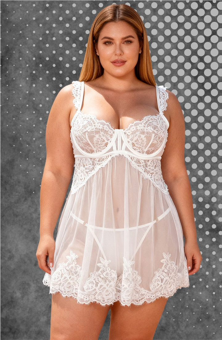 YesX YX745Q White Lace Sheer Plus Size Babydoll